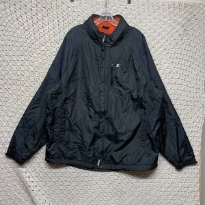 Vtg Starter Windbreaker Hoodie Jacket Mens XL Black Orange Full Zip High Neck